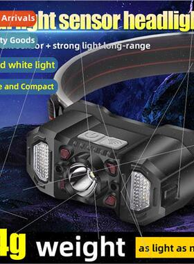 New led smart sensor headlamp COB red light warning USB rech