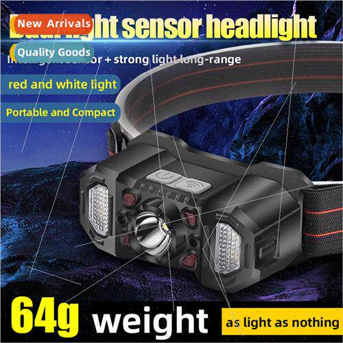 New led smart sensor headlamp COB red light warning USB rech