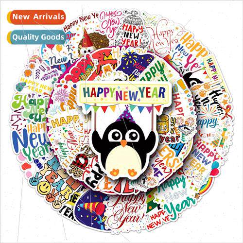50 pcs happy new year luggage stickers scooter happy new yea