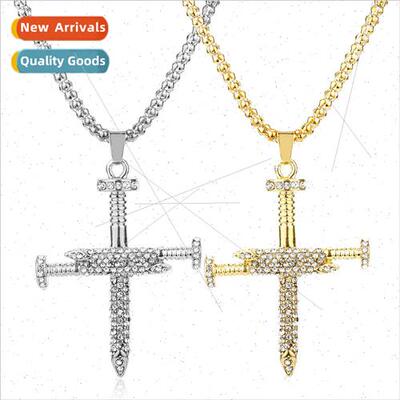 ins diamond studded cross pendant hip hop retro punk necklac