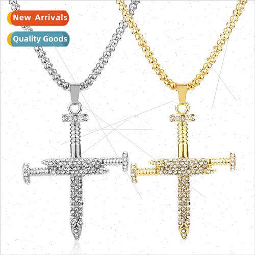 ins diamond studded cross pendant hip hop retro punk necklac
