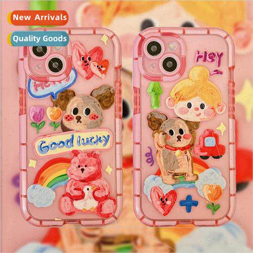 Cartoon oil painting graffiti dog girl 适用 iPhone 13 phone
