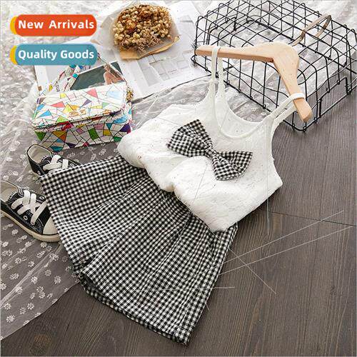 Childrens suit 2023 new Korean  of the girls halter lace top