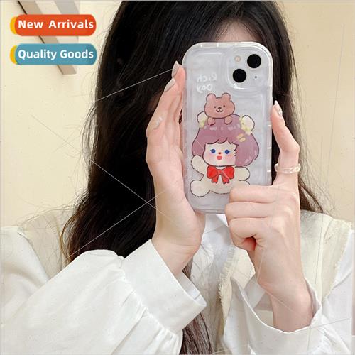 Korean  fun cute bear girl 适用 iPhone 14 meteorite pattern