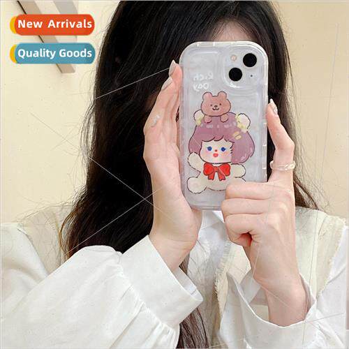 Korean  fun cute bear girl 适用 iPhone 14 meteorite pattern