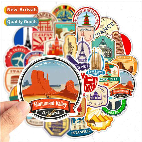 50 stations world landmarks travel logo stickers suitcase or
