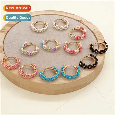 New bohemian  colorful domestic rice beads daisy earrings fe
