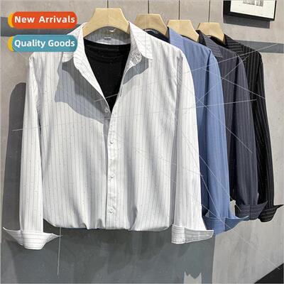 Vintage black striped long-sleeved shirt mens -iron business