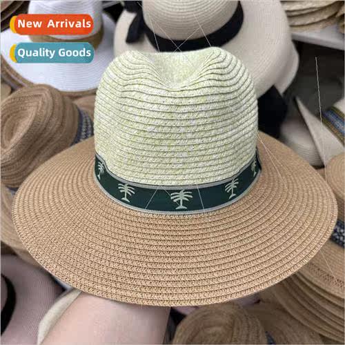 Color combination bowler hat straw coconut ribbon straw hat