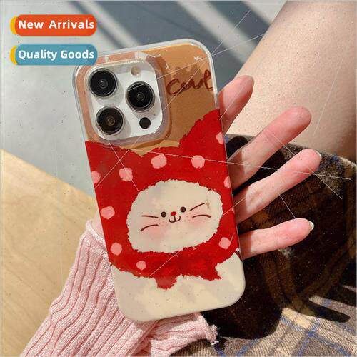 Cute cartoon scarf cat 适用 iPhone 13 magnetic stand 15ProMa