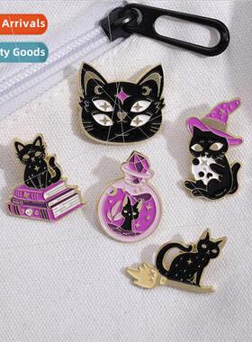Magic Cat Metal Badge Alloy Halloween Pin Purple Hat Potion