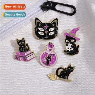 Badge Alloy Hat Cat Potion Purple Metal Pin Magic Halloween