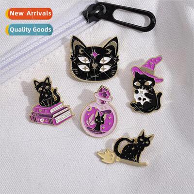 Magic Cat Metal Badge Alloy Halloween Pin Purple Hat Potion