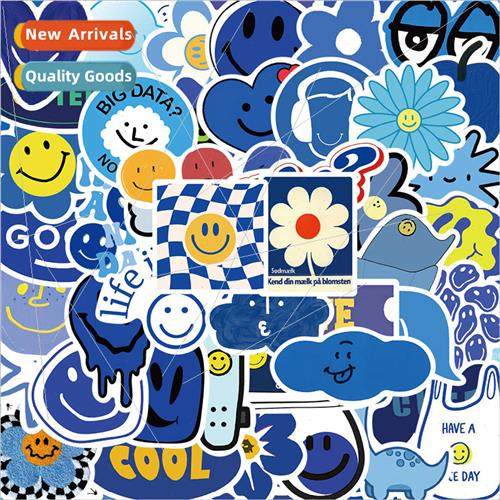 59 -repeating blue smiley face graffiti stickers luggage lap