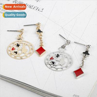 Japanese Alice in Wonderland rabbit playing card clock earri