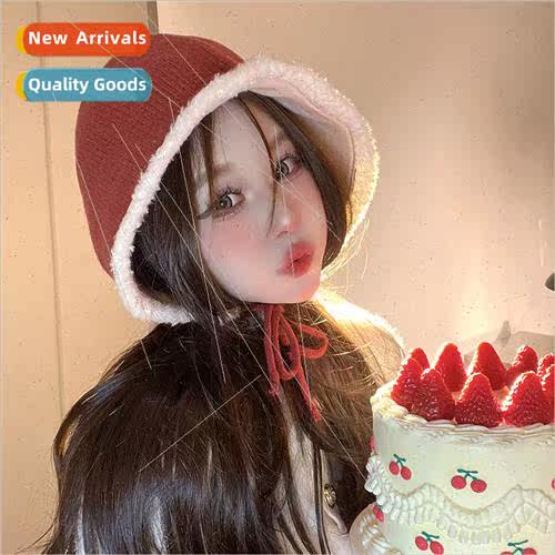 Hat female autumn and winter cute colorful red hat warm big