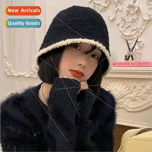 Black knitted plush fisherman hat female fall and winter new