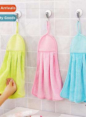 Kitchen Hangable Coral Velvet Hand Towel Thickened Absorbent
