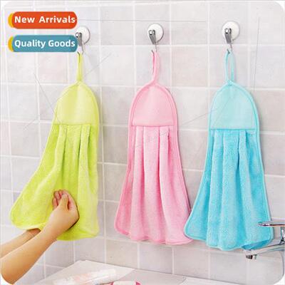 Kitchen Hangable Coral Velvet Hand Towel Thickened Absorbent
