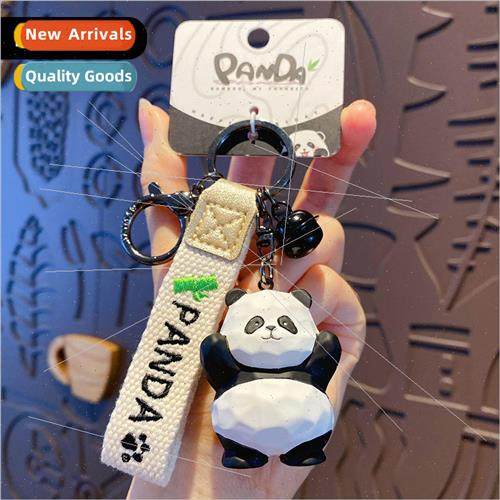 Wood carving wind panda resin keychain creative exquisite ra