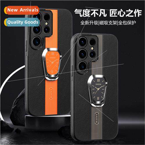 适用 Samsung S24Ultra leather cell phone case S23FE car magn
