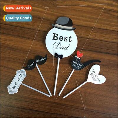 Fathers Day Cake Decoration Insert Mustache Bow Tie  Father