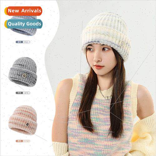 Gradient striped knitted cap autumn and winter colorful wool