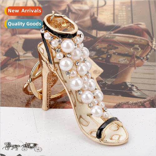 Creative fashion pearl high heels alloy keychain car pendant