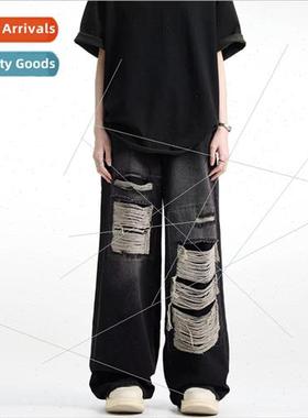 American set patch hole jeans mens summer ins design niche d