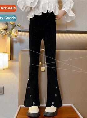 Girls black elastic flare pants spring and fall Slim Yangqi