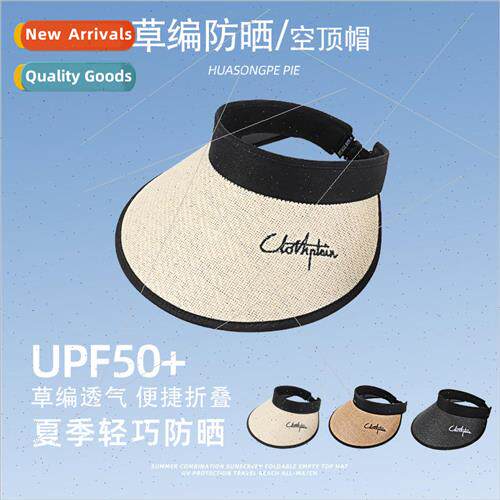 uv vinyl hollow top large brim straw hat female summer outdo