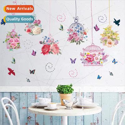 XL8332 colorful flowers warm birdcage wall stickers bedroom