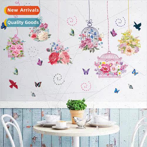XL8332 colorful flowers warm birdcage wall stickers bedroom