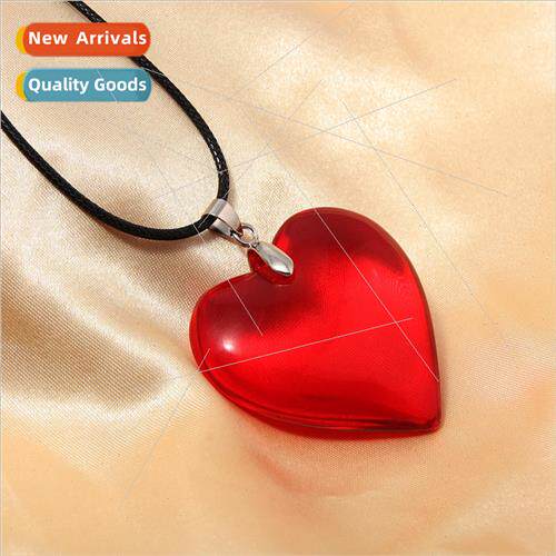 Red Heart Necklace Valentines Day  Big Red Glass Heart Patch