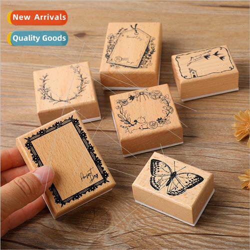 ght retro handbook stamp butterfly cat wreath message card D