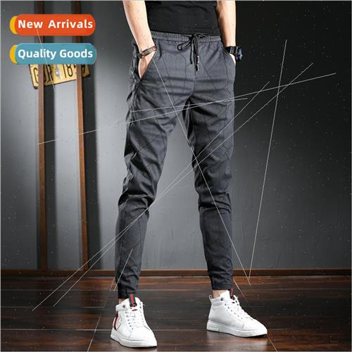 Summer elastic waist casual nine-minute pants mens Slim smal