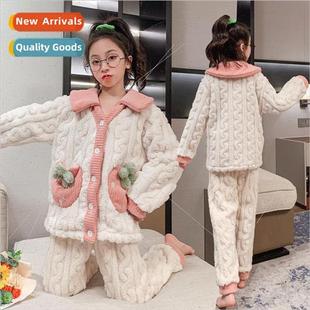 Pajamas girls fall and winter coral velvet padded thickened