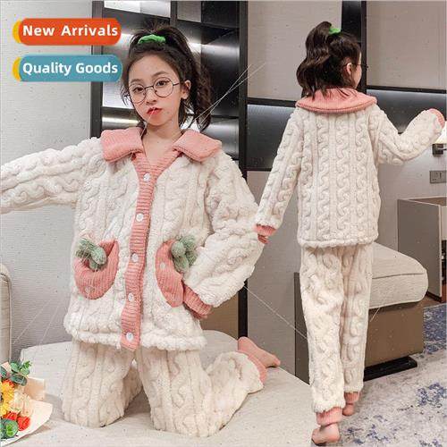 Pajamas girls fall and winter coral velvet padded thickened