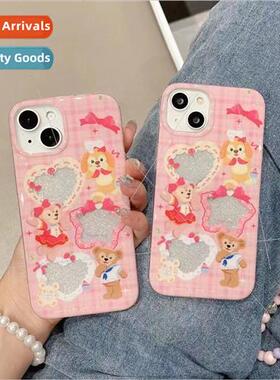 INS  glitter pink bear 适用 iPhone 12/13promax phone case Ap