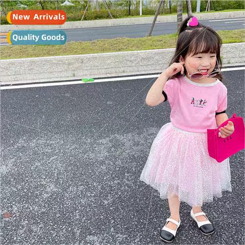 Girls suit summer 2023 new fashionable childrens short-sleev