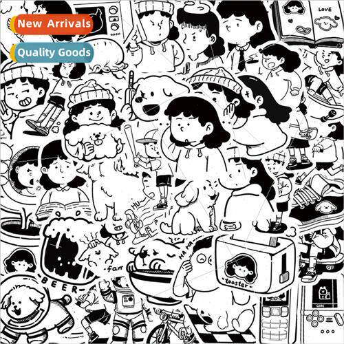 50 cartoon girl and her puppy doodle sticker material decora