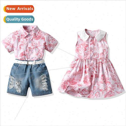 2022 summer sibling clothing new boys short-sleeved flower s