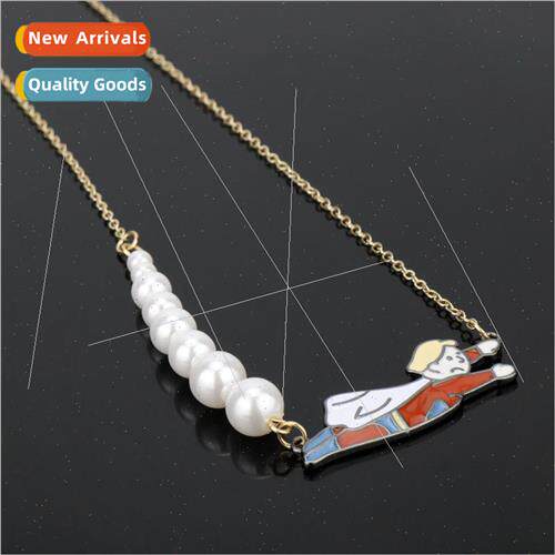 New simple pearl necklace creative cartoon Superman pendant