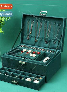 Velvet large-capacity jewelry box three-layer accessories je