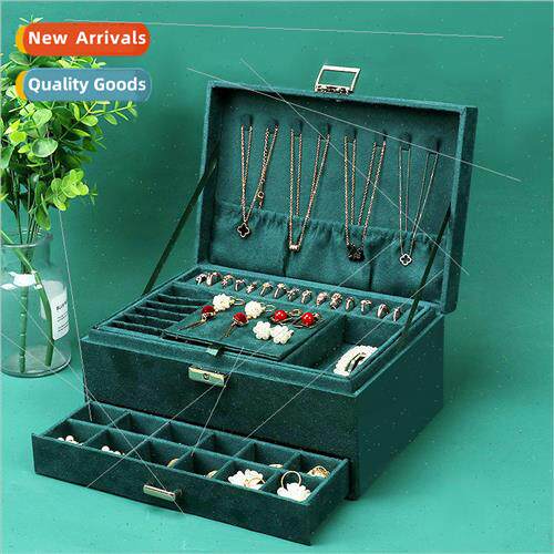 Velvet large-capacity jewelry box three-layer accessories je