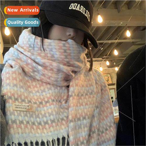 Rainbow plaid scarf female winter Korean  of the sweet soft