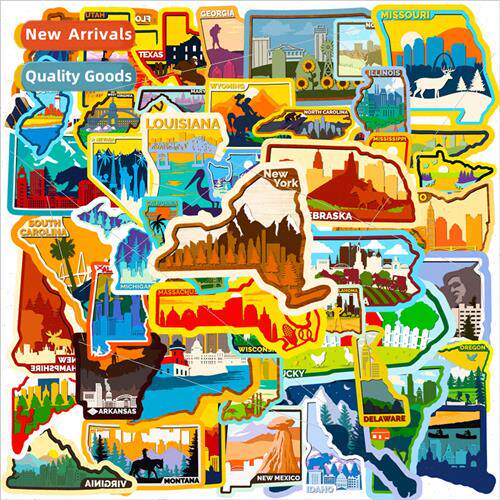50 Us States Stickers Us State Maps Us City Maps Graffiti St