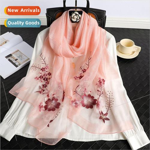 Mulberry silk wool embroidery gift silk scarf women cheongsa