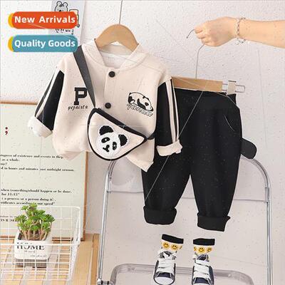 2023 fall new panda bag baseball suit cartoon set 1-5 years