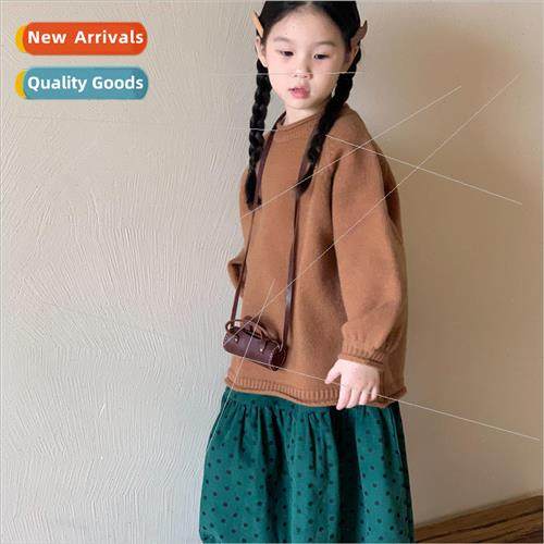 Childrens sweater 2023 autumn  girls Korean solid color roll